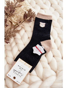 Kesi Women's warm socks with teddy bear, black