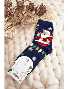 Kesi Women's socks with Santa Claus, navy blue