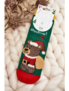 Kesi Women's Christmas socks with teddy bear, green
