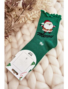 Kesi Women's shiny Christmas socks with Santa Claus, green