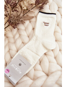 Kesi White women's patterned socks with an inscription and a teddy bear