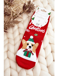 Kesi Women's Christmas socks with a dog, red