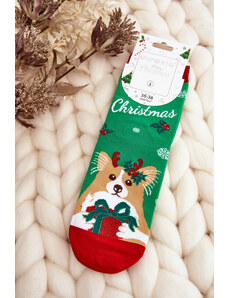 Kesi Women's Christmas socks with a dog, green