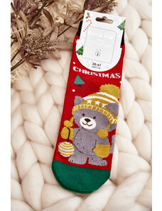Kesi Women's Christmas socks with teddy bear, red