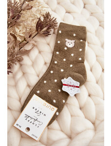 Kesi Women's insulated socks with polka dots and teddy bears, green