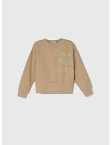 Dječja pamučna dukserica Calvin Klein Jeans boja: bež, s tiskom