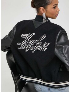 Bomber jakna s primjesom vune Karl Lagerfeld boja: crna, za prijelazno razdoblje