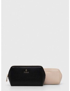 Kožna kozmetička torbica Furla 2-pack boja: crna