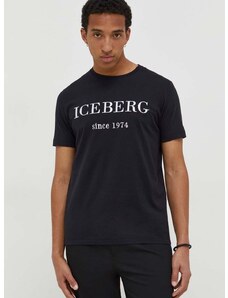 Pamučna majica Iceberg za muškarce, boja: crna, s tiskom