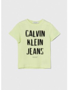Dječja pamučna majica kratkih rukava Calvin Klein Jeans boja: zelena, s tiskom