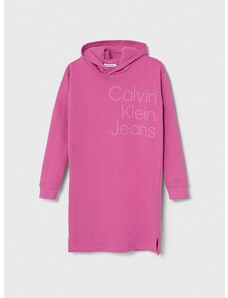 Dječja pamučna haljina Calvin Klein Jeans boja: ružičasta, mini, ravna