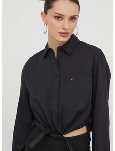 Košulja Tommy Jeans za žene, boja: crna, regular, s klasičnim ovratnikom