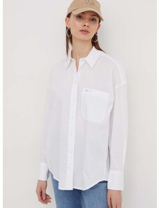 Košulja Tommy Jeans za žene, boja: bijela, relaxed, s klasičnim ovratnikom