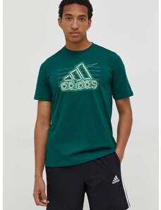 Pamučna majica adidas za muškarce, boja: zelena, s tiskom