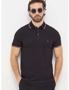 Polo majica Tommy Hilfiger za muškarce, boja: crna, bez uzorka