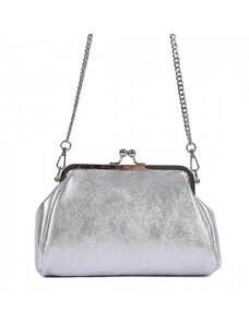 Luksuzna Talijanska torba od prave kože VERA ITALY "Argea", boja srebrnast, 18x24cm