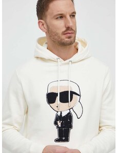 Pamučna dukserica Karl Lagerfeld za muškarce, boja: bež, s kapuljačom, s aplikacijom