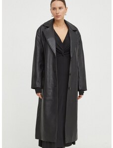 Kožni kaput 2NDDAY za žene, boja: crna, za prijelazno razdoblje, oversize