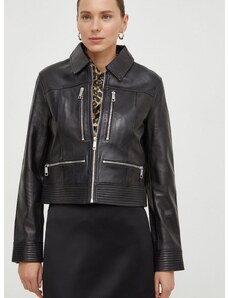 Kožna jakna The Kooples za žene, boja: crna, za prijelazno razdoblje