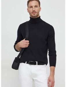 Vuneni pulover Karl Lagerfeld za muškarce, boja: crna, lagani, s dolčevitom