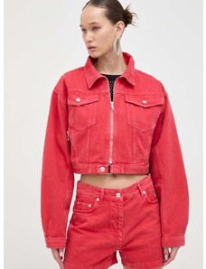 Traper jakna Moschino Jeans za žene, boja: crvena, za prijelazno razdoblje, oversize