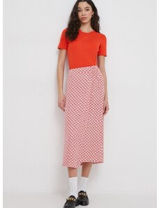 Suknja Tommy Hilfiger boja: crvena, midi, širi se prema dolje