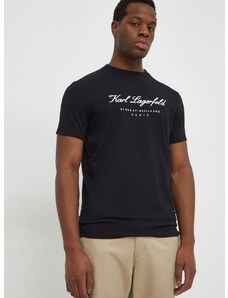 Majica kratkih rukava Karl Lagerfeld za muškarce, boja: crna, s aplikacijom