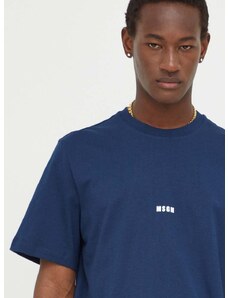 Pamučna majica MSGM za muškarce, boja: tamno plava, s tiskom