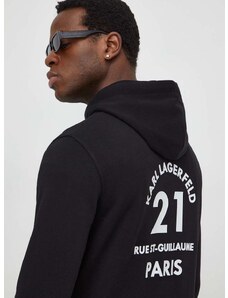 Dukserica Karl Lagerfeld za muškarce, boja: crna, s kapuljačom, s aplikacijom