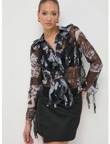 Košulja Versace Jeans Couture za žene, boja: crna, regular, s klasičnim ovratnikom
