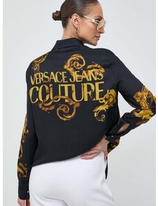 Košulja Versace Jeans Couture za žene, boja: crna, regular, s klasičnim ovratnikom