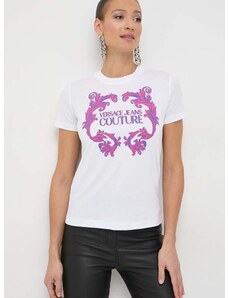 Pamučna majica Versace Jeans Couture za žene, boja: bijela