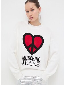 Pamučni pulover Moschino Jeans boja: bež, lagani
