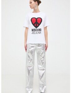 Pamučna majica Moschino Jeans za žene, boja: bijela