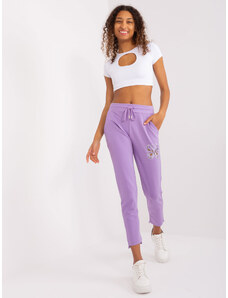 Fashionhunters Purple women's sweatpants with ties