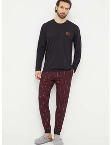 Pidžama HUGO za muškarce, boja: crna, s uzorkom