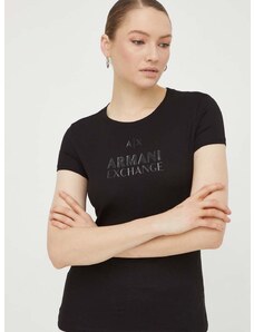 Pamučna majica Armani Exchange za žene, boja: crna, 3DYT11 YJG3Z