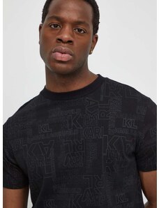Pamučna majica Karl Lagerfeld za muškarce, boja: crna, s uzorkom