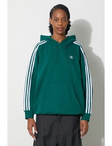 Dukserica adidas Originals 3-Stripes Hoodie OS za žene, boja: zelena, s kapuljačom, s aplikacijom, IN8400