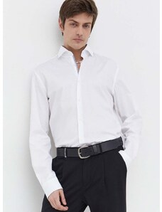 Pamučna košulja HUGO za muškarce, boja: bijela, regular, s klasičnim ovratnikom
