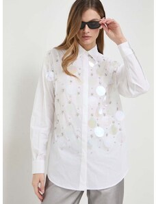 Pamučna košulja Pinko za žene, boja: bijela, relaxed, s klasičnim ovratnikom