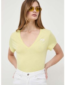 Pamučna majica Pinko za žene, boja: žuta