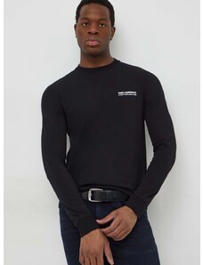 Majica dugih rukava Karl Lagerfeld za muškarce, boja: crna, s tiskom