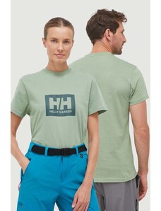 Pamučna majica Helly Hansen boja: zelena, s tiskom, 53285-096