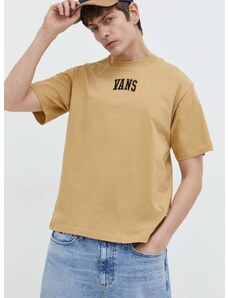 Pamučna majica Vans za muškarce, boja: žuta, s aplikacijom