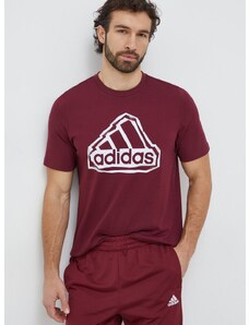 Pamučna majica adidas za muškarce, boja: bordo, s tiskom