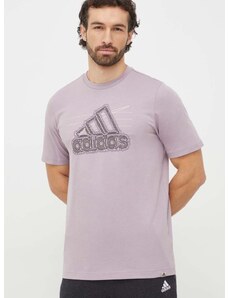 Pamučna majica adidas za muškarce, boja: ljubičasta, s tiskom