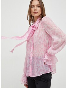 Košulja Pinko za žene, boja: ružičasta, regular, s izrezom na vezanje