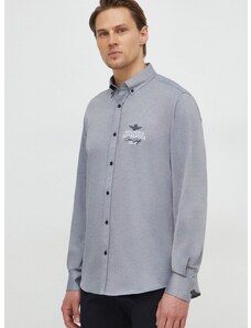 Košulja Aeronautica Militare za muškarce, boja: siva, regular, s button-down ovratnikom