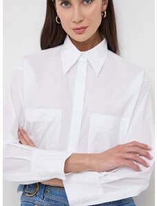 Pamučna košulja Pinko za žene, boja: bijela, relaxed, s klasičnim ovratnikom